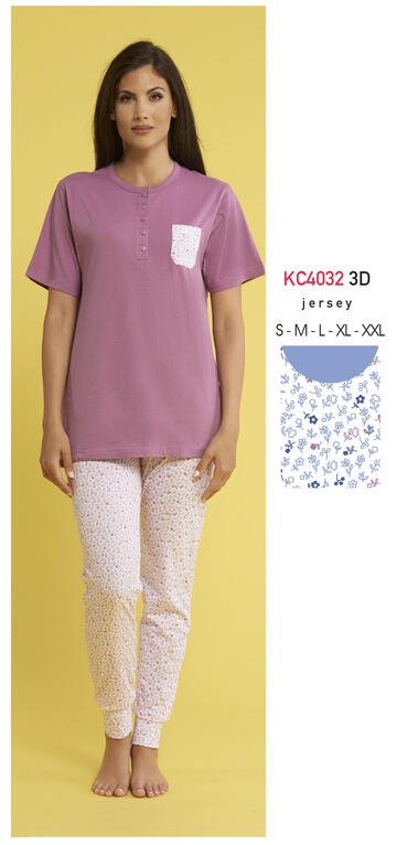 ART. KC4032 3D- pigiama donna m/m cotone kc4032 (3 pz) - Fratelli Parenti